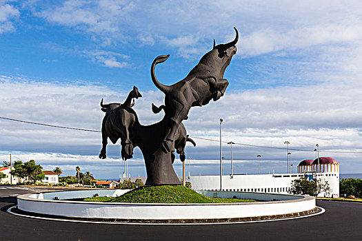 雕塑,公牛,正面,斗牛场,岛屿,亚速尔群岛,葡萄牙