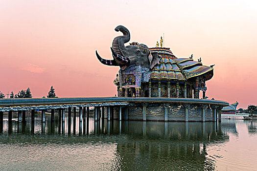 大象,庙宇,黃昏,寺院,省,泰国,亚洲