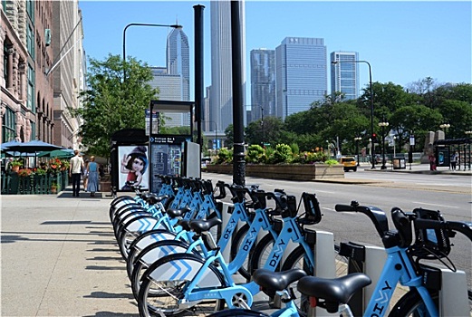 自行车,租赁,车站,密歇根大道,芝加哥