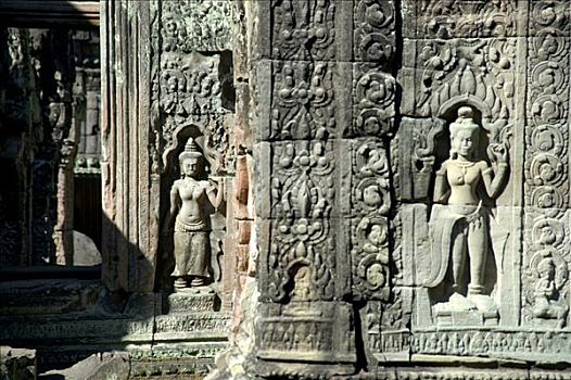 浮雕,庙宇,舞者,吴哥,收获,柬埔寨