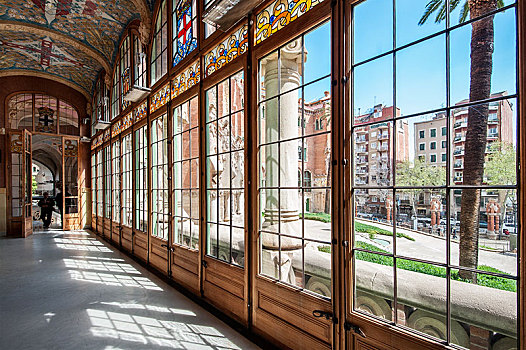玻璃,走廊,砖瓦,天花板,历史,医疗设施,医院,波城,巴塞罗那,西班牙