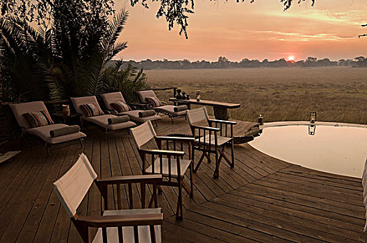 露营,日落,卡富埃国家公园,赞比亚,非洲