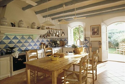 西班牙,大,厨房,木桌子