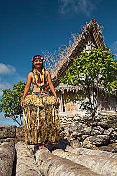 女人,传统服饰,场所,房子,雅浦岛,密克罗尼西亚