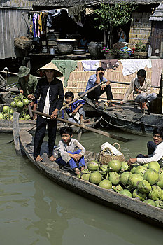 南,越南,湄公河三角洲,湄公河,城市,女人,椰子