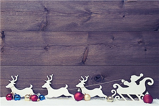 圣诞老人,雪撬,驯鹿,雪,留白,旧式