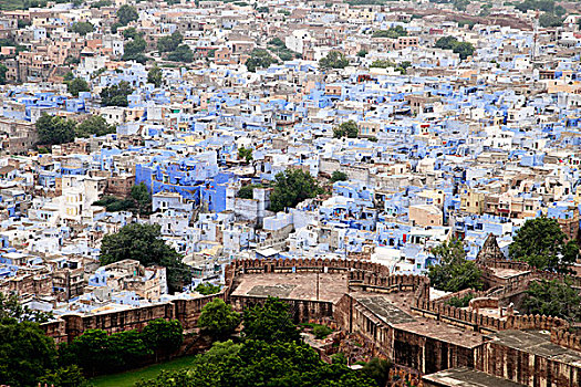 蓝色,房子,梅兰加尔堡,印度
