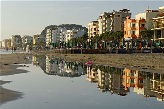 酒店,餐馆,海滩,阿尔巴尼亚,欧洲