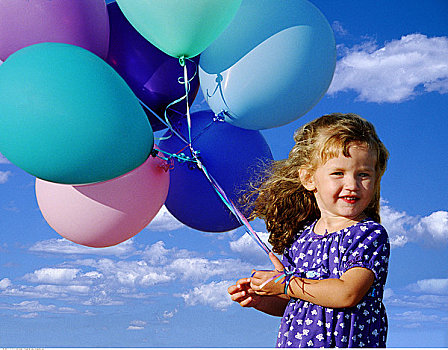 女孩,肖像,拿着,气球