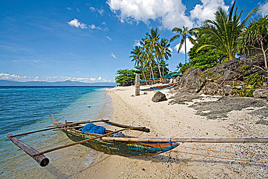 小,渔船,白色背景,海滩,沙滩,靠近,宿务岛,菲律宾,印度洋,区域,亚洲