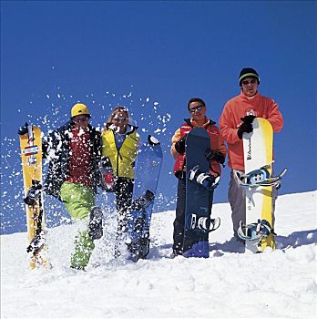 青少年,滑雪板,冬天,雪,女孩,男孩,有趣,运动,假日