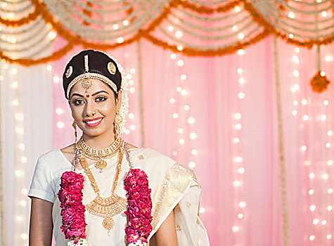 肖像,新娘,传统,南,印度,连衣裙,微笑
