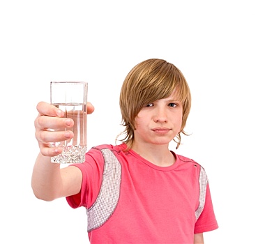 青少年,喝,水
