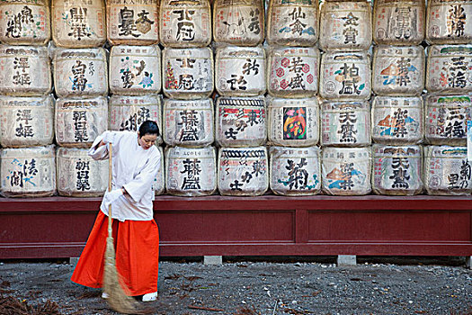 日本,神祠,庙宇,打扫,地面