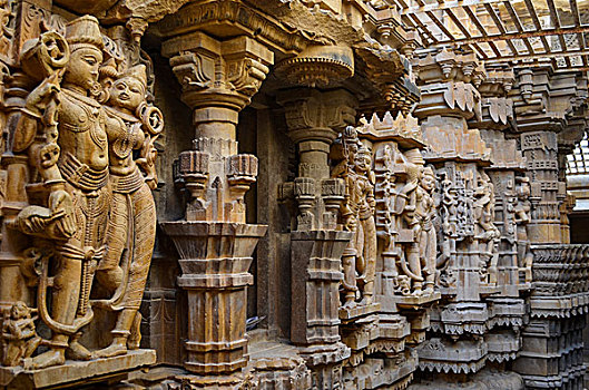 雕刻,墙壁,柱子,耆那教,庙宇