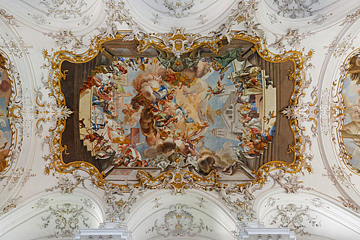 大教堂,圣母玛利亚,天花板,壁画,区域,上巴伐利亚,巴伐利亚,德国,欧洲