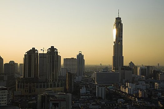 塔楼,日落,曼谷,泰国