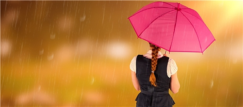 合成效果,图像,漂亮,红发,职业女性,拿着,伞