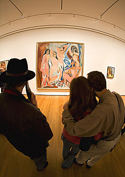 现代艺术博物馆,室内,男人,帽子,伴侣,赞赏,绘画,阿维尼翁,毕加索,纽约,美国,北方,图像