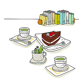 汤,蛋糕,书本,背景