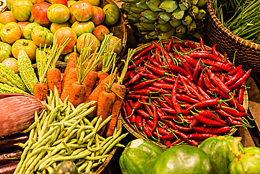 静物,发光,蔬菜,亚洲,市场,红色,辣椒,前景