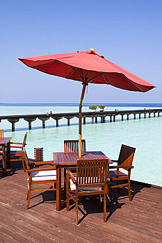 餐馆,木板路,泻湖,南马累环礁,马尔代夫