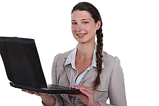 职业女性,站立,笔记本电脑