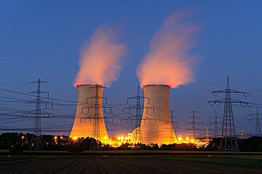 核电站,冷却塔,巴伐利亚,德国,欧洲