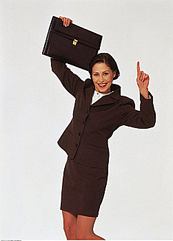 肖像,高兴,职业女性,拿着,公文包