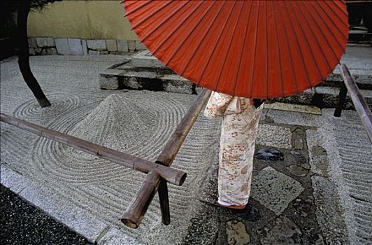 日本,京都,禅,庙宇,女人,伞