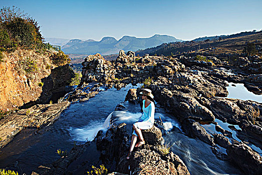 女人,里斯本,瀑布,德拉肯斯堡,悬崖,南非
