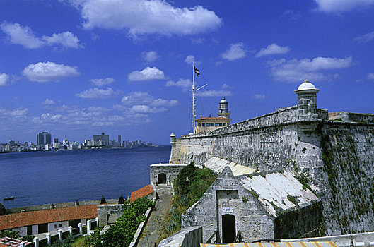 古巴,哈瓦那,莫罗城堡,要塞,现代,天际线