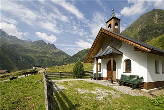 高山,小教堂,山谷,提洛尔,奥地利,欧洲