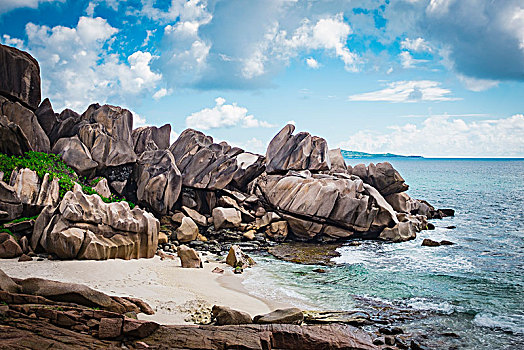 石头,海滩,天空,岛屿,拉迪格岛,塞舌尔