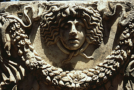 美杜沙,头部,环绕,蛇,花环,石头,石棺