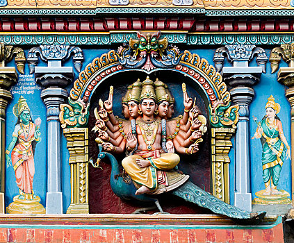 印度教,神,手臂,五个,头部,孔雀,庙宇,墙壁,安曼,马杜赖,泰米尔纳德邦,印度,亚洲