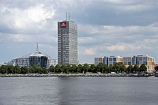 堤岸,摩天大楼,道加瓦河,河,里加,拉脱维亚,波罗的海国家,欧洲