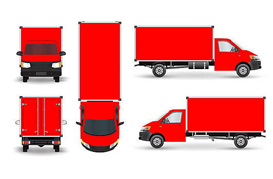 红色,小,卡车,剪影