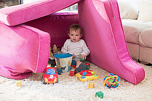 男婴,玩,堡垒,沙发垫