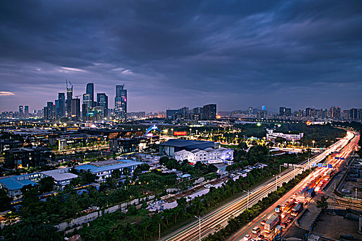 中国广东深圳前海自贸区都市夜景