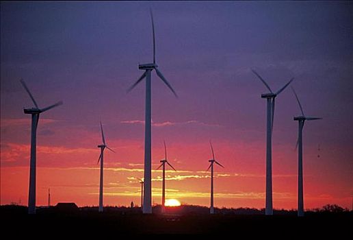 日落,再生能源,风力发电机,风能,德国,欧洲,能量