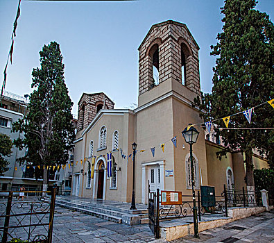希腊雅典普拉卡老城区教堂钟楼