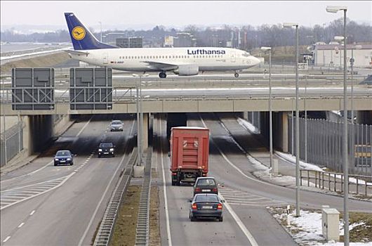 慕尼黑机场,汉莎航空公司,飞机,穿过,鲜明