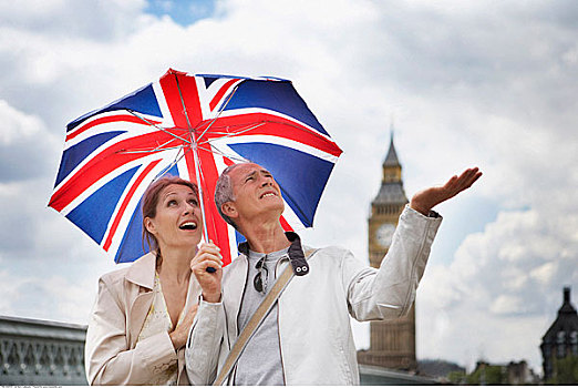 游客,英国国旗,伞,检查,雨,伦敦,英格兰
