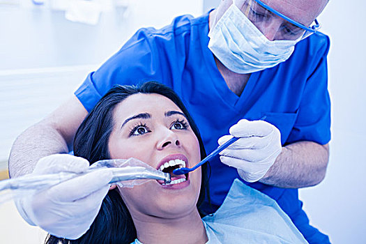 牙医,检查,女病人,牙齿,牙科诊所