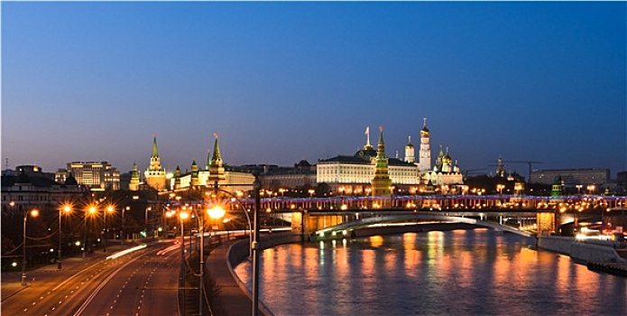 全景,夜景,莫斯科,克里姆林宫,俄罗斯