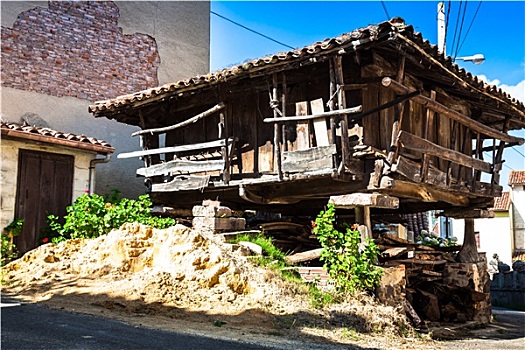 老,木质,建筑,谷仓,阿斯图里亚斯,西班牙