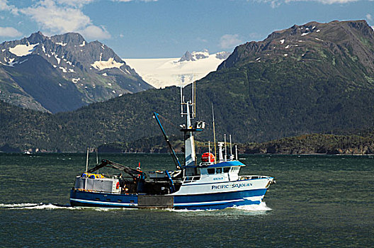 渔船,卡契马克湾,阿拉斯加,美国,科奈山地,背景