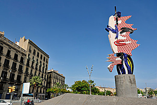 帽,巴塞罗那,头部,雕塑,利希滕斯坦,加泰罗尼亚,西班牙,欧洲