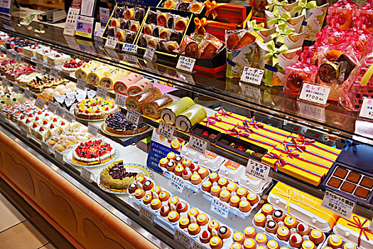 蛋糕,糖果,展示,日本,糕点店,东京,亚洲